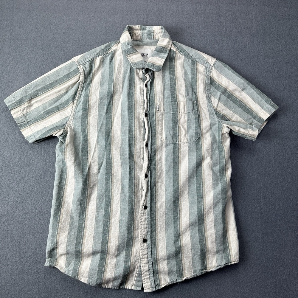 Katin Shirt Mens M Multicolor Striped Linen Blend Button Up‎ Pocket Camp S/S